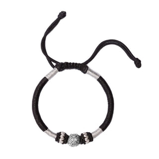 Buddha Gift 999 Sterling Silver Round Copper Coin Protection Luck Beaded String Bracelet