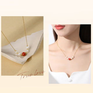 Buddha Gift 925 Sterling Silver Pearl Cinnabar Sincerity Healing Bead Chain Necklace Pendant