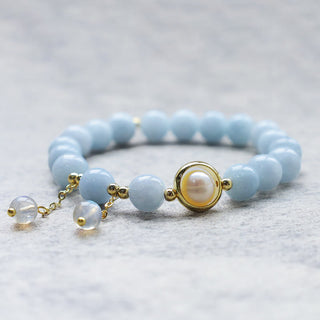 Buddha Gift Aquamarine Pearl Healing Moonstone Beads Charm Bracelet