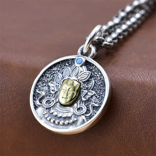 Buddha Gift 925 Sterling Silver Green Tara Double Dorje Vajra Protection Necklace Pendant