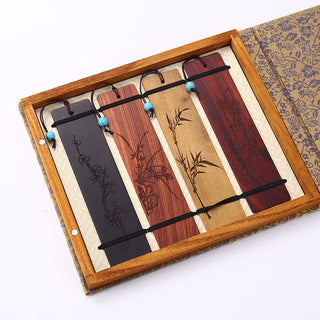 Buddha Gift 4Pcs Four Seasons Plum Orchid Bamboo Chrysanthemum Peking Opera Mask Wood Bookmarks With Gift Box