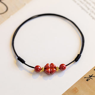 Buddha Gift Four Leaf Clover Cinnabar Blessing Calm String Bracelet Anklet