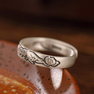 Buddha Gift 999 Sterling Silver Lotus Peony Flower Enlightenment Ring