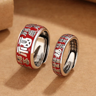 Buddha Gift Fu Character Design Fortune Luck Copper Adjustable Ring