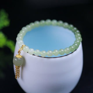 Buddha Gift 925 Sterling Silver Hetian Jade Beaded Wealth Charm Bracelet