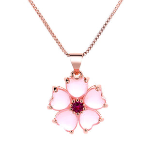 Buddha Gift Pink Crystal Love Heart Flower Soothing Necklace Pendant