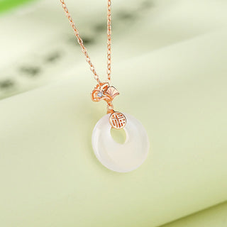 Buddha Gift 925 Sterling Silver Ginkgo Leaf Butterfly Rose Chalcedony Hetian Jade Peace Buckle Fu Character Harmony Necklace Pendant