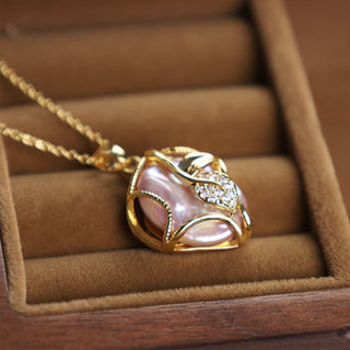 Buddha Gift 18K Gold Plated Copper Natural Baroque Pearl Flower Sincerity Necklace Pendant