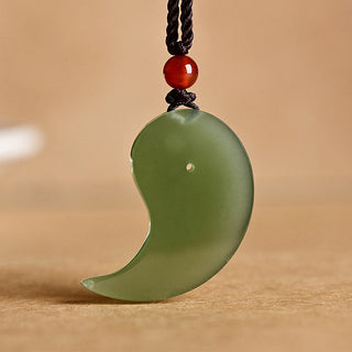 Buddha Gift Yin Yang White Jade Cyan Jade Protection Blessing Necklace String Pendant