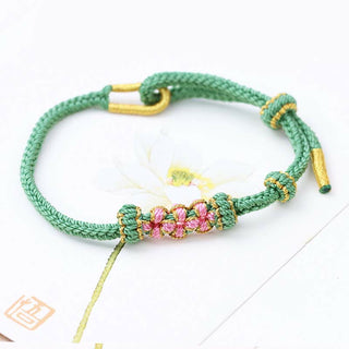 Buddha Gift Handmade Three Peach Blossoms Luck Eight Strands Braided String Bracelet