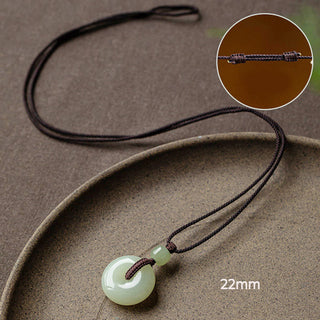 Buddha Gift Natural Round Jade Peace Buckle Luck Prosperity Necklace Pendant