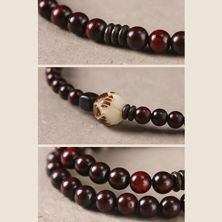 Buddha Gift Small Leaf Red Sandalwood Lotus Bodhi Seed Carved Protection Double Wrap Bracelet