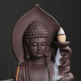 Buddha Gift Tibetan Avalokitesvara Buddha Lotus Healing Backflow Smoke Fountain Incense Burner