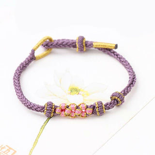 Buddha Gift Handmade Three Peach Blossoms Luck Eight Strands Braided String Bracelet