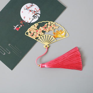 Buddha Gift Traditional Butterfly Lotus Flower Crane Dragon Phoenix Fox Koi Fish New Beginning Metal Brass Hollow Fan Bookmarks