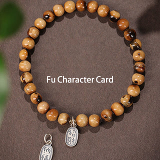 Buddha Gift 925 Sterling Silver Natural Golden Sea Willow Zakiram Goddess of Wealth Lucky fortune Fu Character Success Bracelet