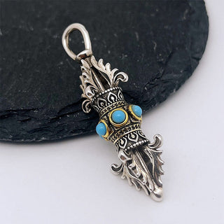 Buddha Gift Tibet Vajra Dorje Pattern Copper Luck Wealth Metal Necklace Pendant
