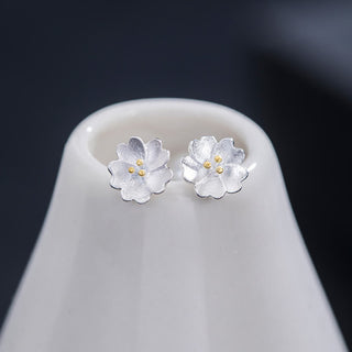 Buddha Gift 925 Sterling Silver Cherry Blossoms Floral Calm Stud Earrings