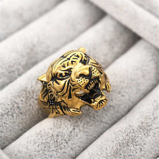 Buddha Gift Men's Animal Tiger Head Titanium Steel Balance Calm Punk Rock Biker Ring