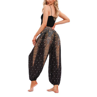 Buddha Gift Peacock Feather Pattern Loose Harem Trousers Women's Yoga Pants