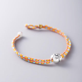 Buddha Gift 999 Sterling Silver Persimmon Luck Multicolored Braided Bracelet