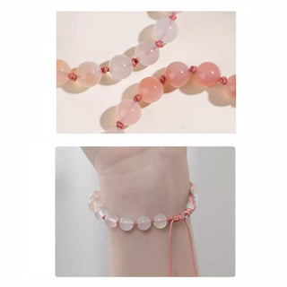 Buddha Gift Natural Gradient Agate Reincarnation Knot Peach Blossom Wealth Luck Handmade String Bracelet