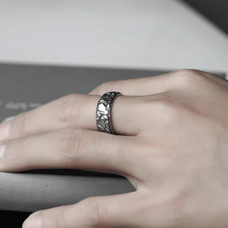 Buddha Gift Rock Pattern Luck Blessing Copper Ring