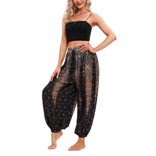 Buddha Gift Peacock Feather Pattern Loose Harem Trousers Women's Yoga Pants