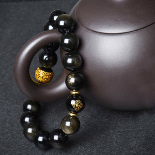 Buddha Gift Chinese Zodiac Natal Buddha Gold Sheen Obsidian Wealth Protection Bracelet