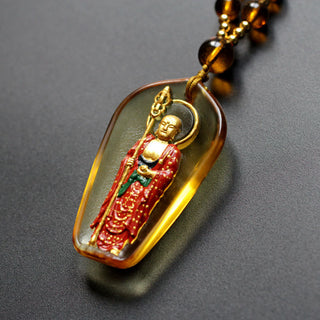 Buddha Gift Ksitigarbha Buddha Liuli Crystal Compassion Amulet Necklace Pendant