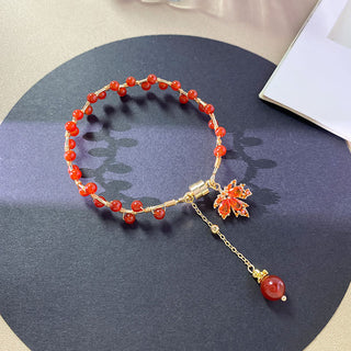 Buddha Gift Red Maple Leaf Luck Charm Bracelet