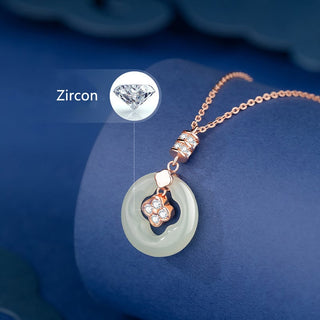 Buddha Gift 925 Sterling Silver Natural Hetian Jade Lucky Four Leaf Clover Zircon Necklace Pendant With Gift Box