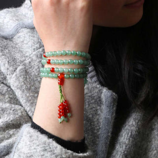 Buddha Gift 108 Beads Green Aventurine Red Agate Luck Mala Bracelet