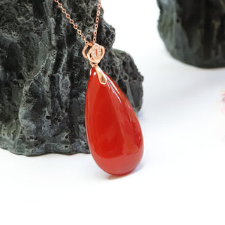 Buddha Gift 925 Sterling Silver Waterdrop Red Agate Confidence Necklace Pendant