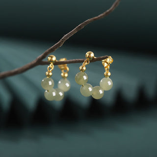 Buddha Gift 925 Sterling Silver Hetian Jade Red Agate Beaded Abundance Earrings