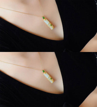 Buddha Gift White Jade Cyan Jade Bamboo Protection Necklace Pendant