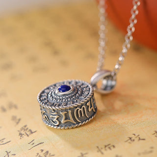 Buddha Gift 925 Sterling Silver Om Mani Padme Hum Lazurite Love Peace Necklace Pendant