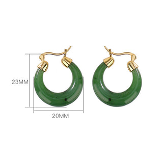 Buddha Gift 925 Sterling Silver Plated Gold Natural Round Hetian Cyan Jade Luck Drop Earrings