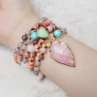 Buddha Gift Natural Rose Quartz Crystal Stone Healing Arrowhead Necklace Pendant