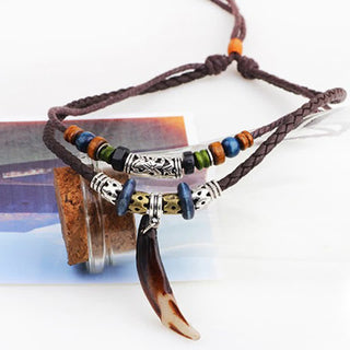Buddha Gift Ethnic Wolf Tooth Pattern Beads Wealth Necklace Pendant