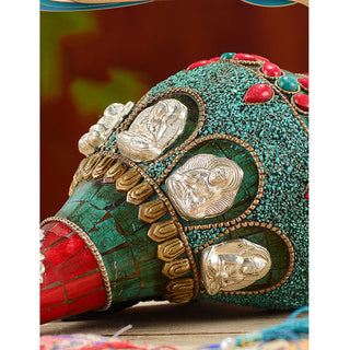 Buddha Gift Tibetan Handmade Shankha Om Mani Padme Hum Buddha Avalokitesvara Turquoise Conch Shell Positive Decoration