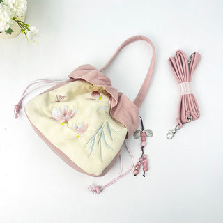 Buddha Gift Suzhou Embroidery Lotus Epiphyllum Magnolia Cotton Linen Tote Crossbody Bag Shoulder Bag Handbag
