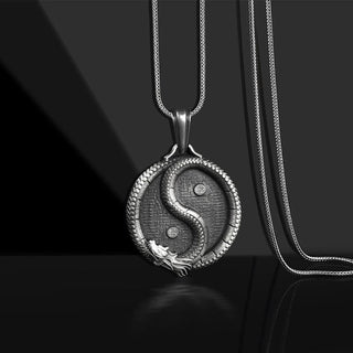 Buddha Gift Pure Tin Yin Yang Dragon Luck Strength Necklace Pendant