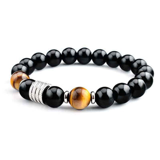 Buddha Gift Natural Black Obsidian Tiger Eye Strength Fulfillment Bracelet