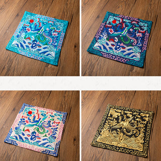 Buddha Gift Phoenix Dragon Kirin Embroidery Cup Mat Pad Tea Cup Coaster Kung Fu Tea Mat