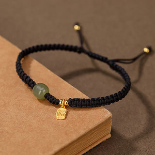 Buddha Gift 925 Sterling Silver Hetian Jade Blessing Wealth Red String Bracelet