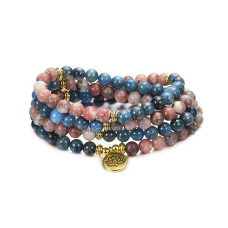 Buddha Gift Lazurite Picasso Jasper Amazonite Rhodonite Apatite Positive Lotus Prayer Bead Bracelet