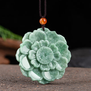 Buddha Gift Lotus Pattern Jade Luck Prosperity Necklace Pendant