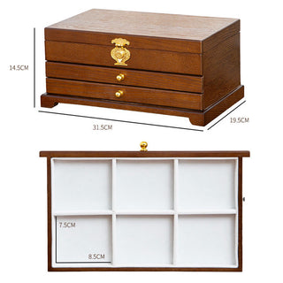 Buddha Gift Retro Wooden Jewelry Box Three-Layer Jewelry Storage Box