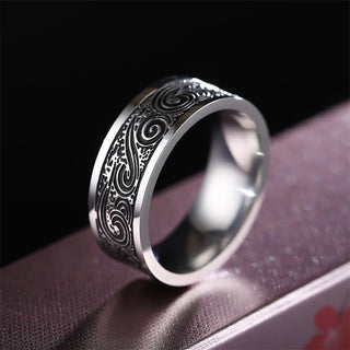Buddha Gift Vintage Wave Auspicious Clouds Engraved Pattern Titanium Steel Balance Ring